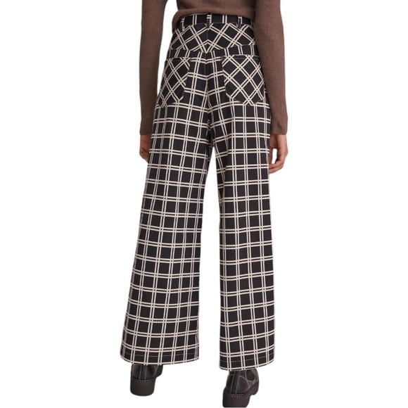 New Anna Sui x Anthropologie Windowpane 8 Med Black Ivory High-Rise Wide Leg USA - Picture 2 of 5
